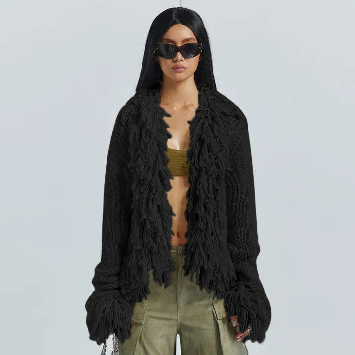 Fashion Long Sleeves Tassels Knitted Sweaters
