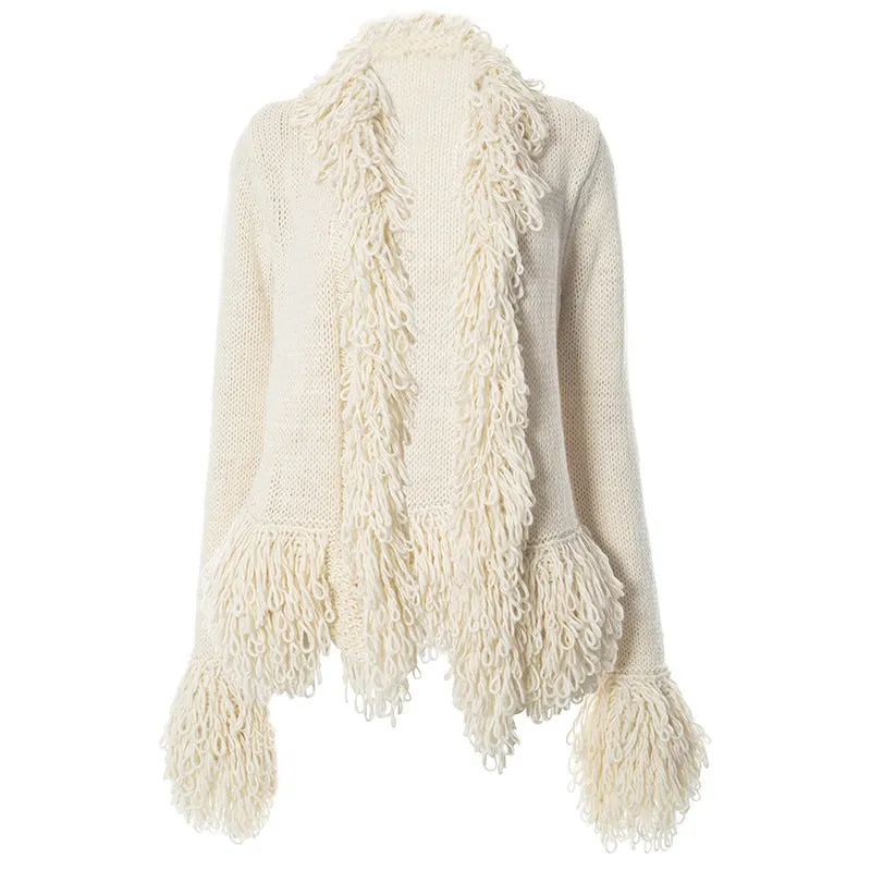 Fashion Long Sleeves Tassels Knitted Sweaters