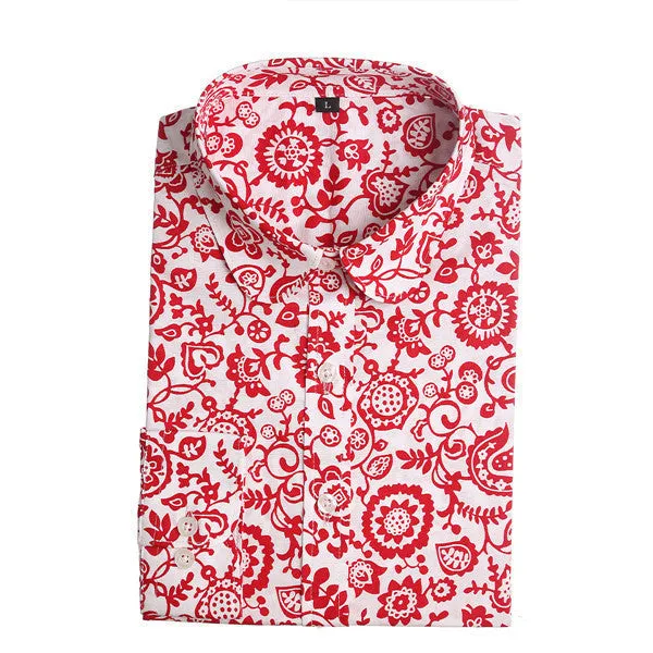 Floral Blouses Women Cotton Shirt Fashion Ladies Tops Female Plus Size Women Clothing Long Sleeve Blouse