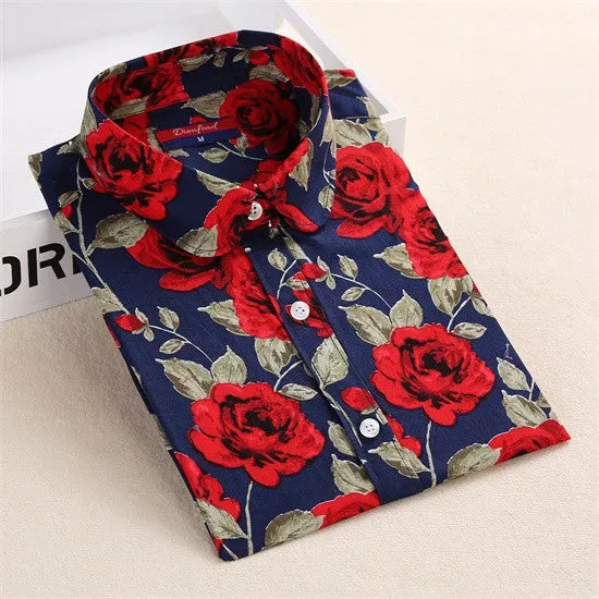 Floral Blouses Women Cotton Shirt Fashion Ladies Tops Female Plus Size Women Clothing Long Sleeve Blouse