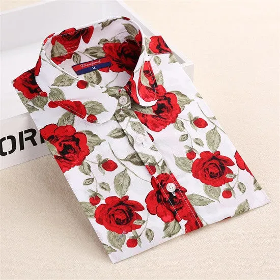 Floral Blouses Women Cotton Shirt Fashion Ladies Tops Female Plus Size Women Clothing Long Sleeve Blouse