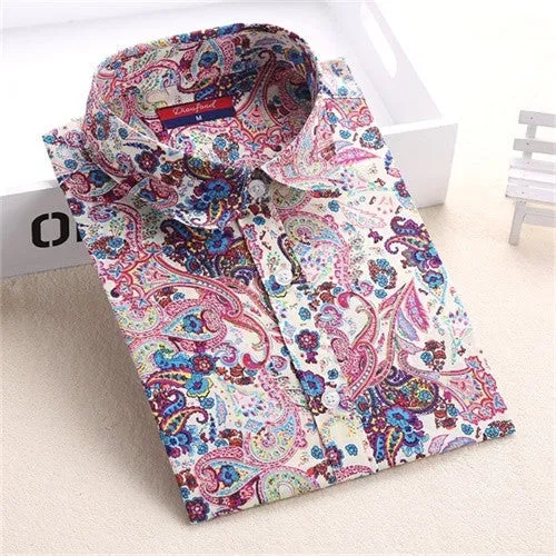 Floral Blouses Women Cotton Shirt Fashion Ladies Tops Female Plus Size Women Clothing Long Sleeve Blouse