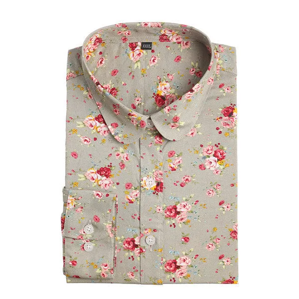 Floral Blouses Women Cotton Shirt Fashion Ladies Tops Female Plus Size Women Clothing Long Sleeve Blouse