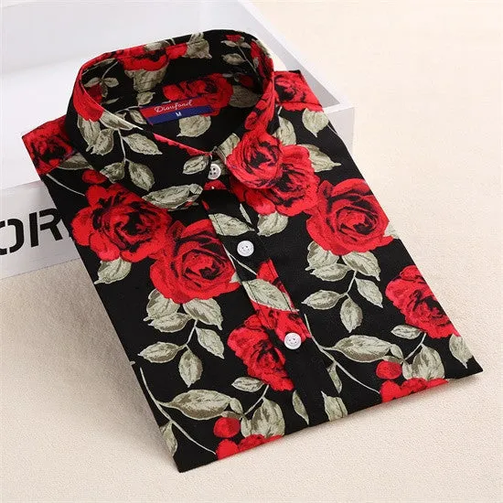 Floral Blouses Women Cotton Shirt Fashion Ladies Tops Female Plus Size Women Clothing Long Sleeve Blouse