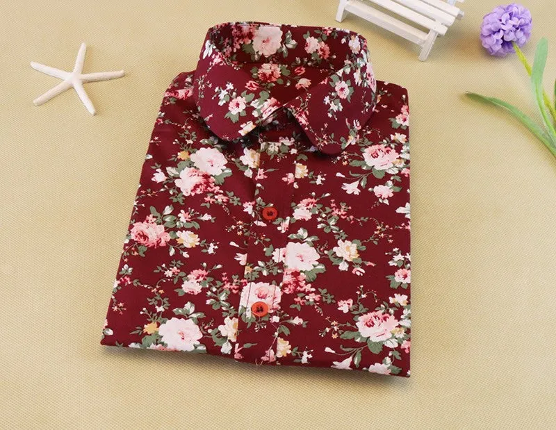 Floral Blouses Women Cotton Shirt Fashion Ladies Tops Female Plus Size Women Clothing Long Sleeve Blouse