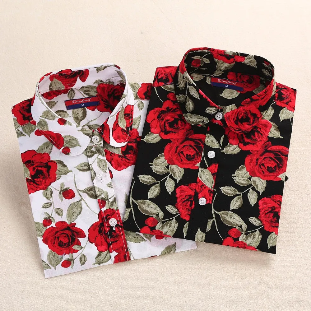 Floral Blouses Women Cotton Shirt Fashion Ladies Tops Female Plus Size Women Clothing Long Sleeve Blouse