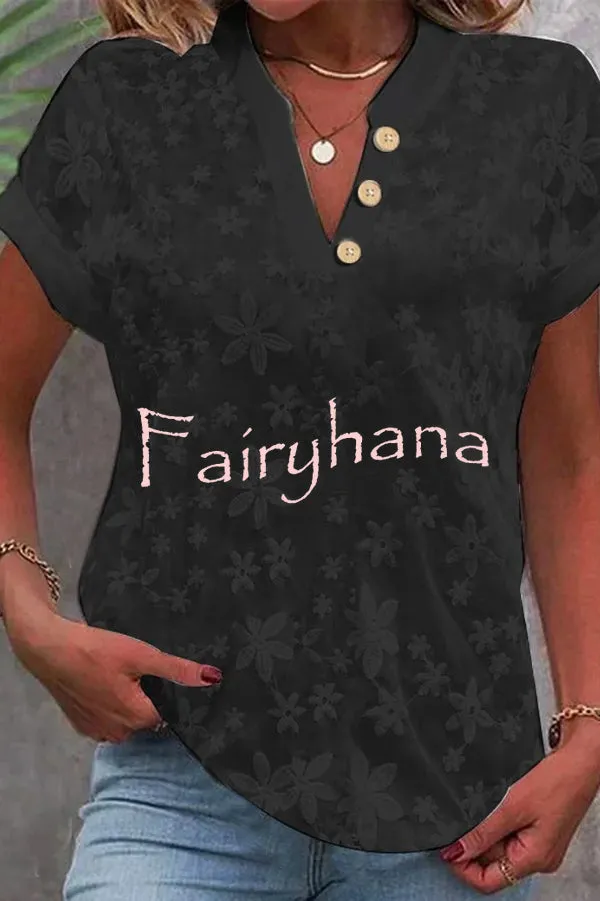 Flower Embroidered Casual Solid Color Short-sleeved Shirt