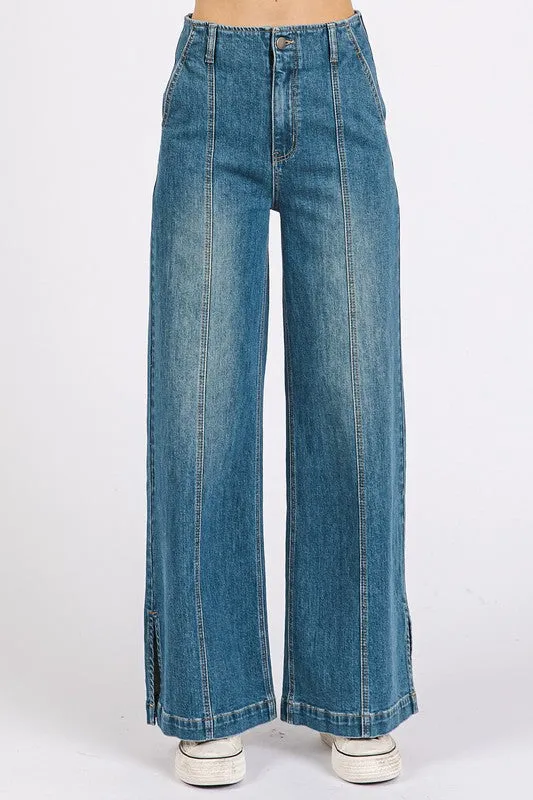 Foxlight Seam Wide Leg Jeans – Medium Wash Denim by Mittoshop