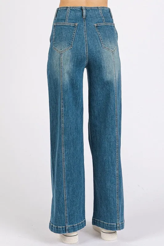 Foxlight Seam Wide Leg Jeans – Medium Wash Denim by Mittoshop