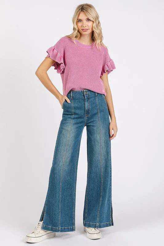 Foxlight Seam Wide Leg Jeans – Medium Wash Denim by Mittoshop