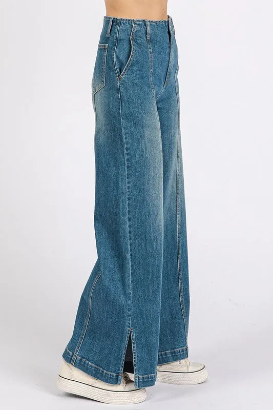 Foxlight Seam Wide Leg Jeans – Medium Wash Denim by Mittoshop