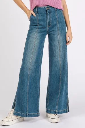 Foxlight Seam Wide Leg Jeans – Medium Wash Denim by Mittoshop