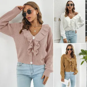 Frilly Sweater with Dramatic Collar and Accent Buttons