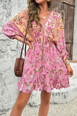 Georgia Floral Drawstring Dress - Pink - LAST ONE