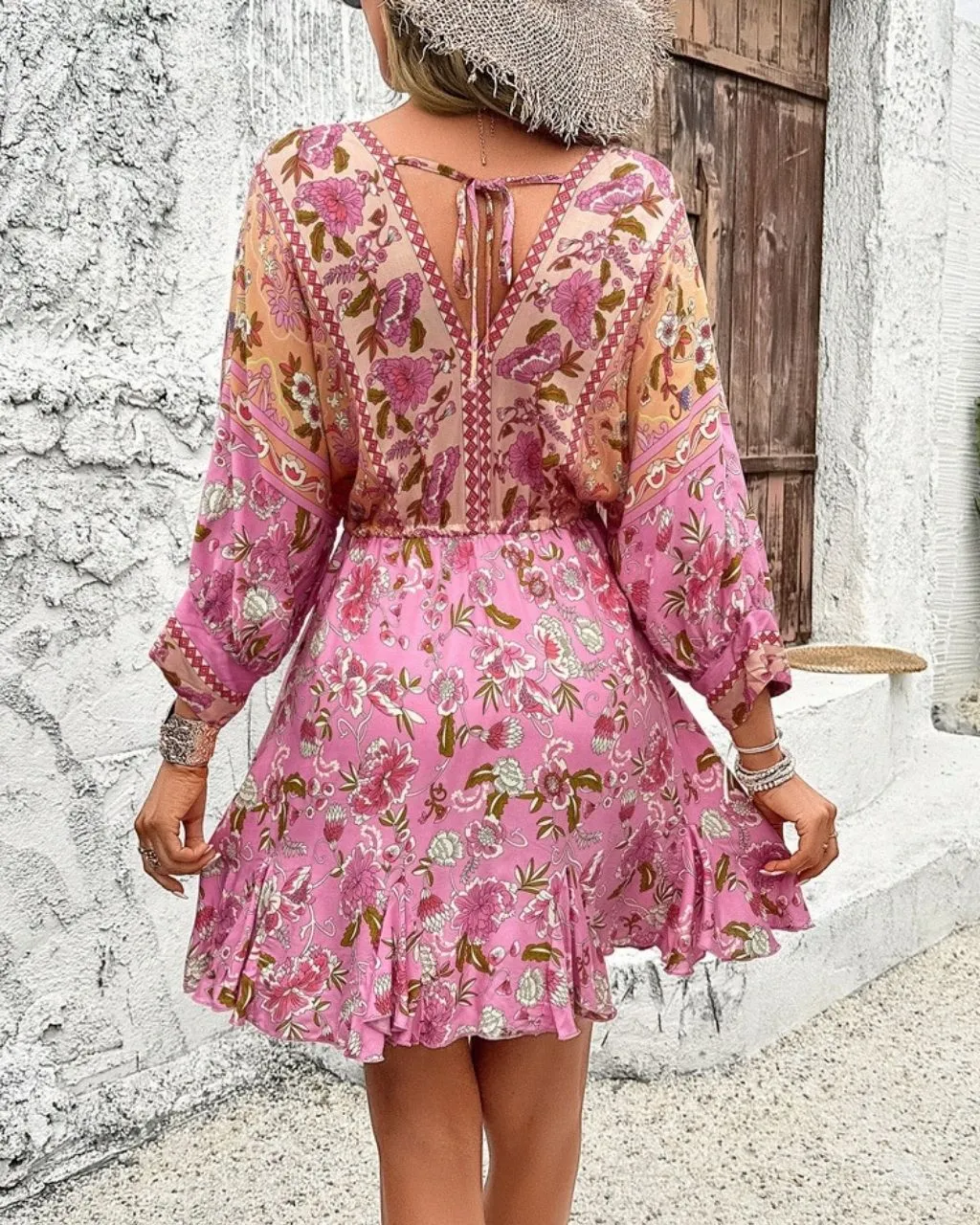 Georgia Floral Drawstring Dress - Pink - LAST ONE