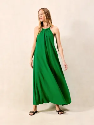 Green Linen Blend Tie Detail Maxi Dress