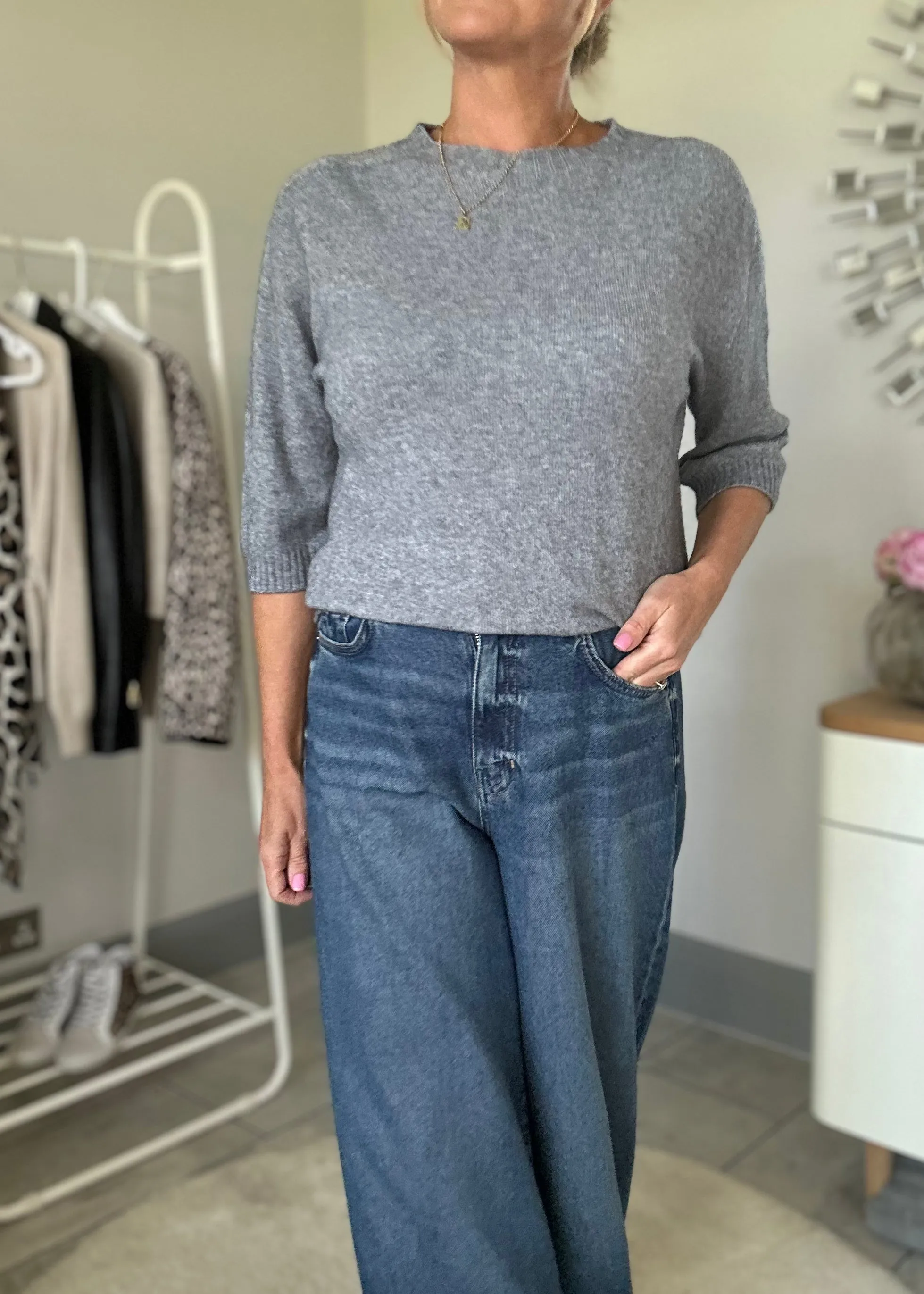 Grey Half Sleeve Jumper