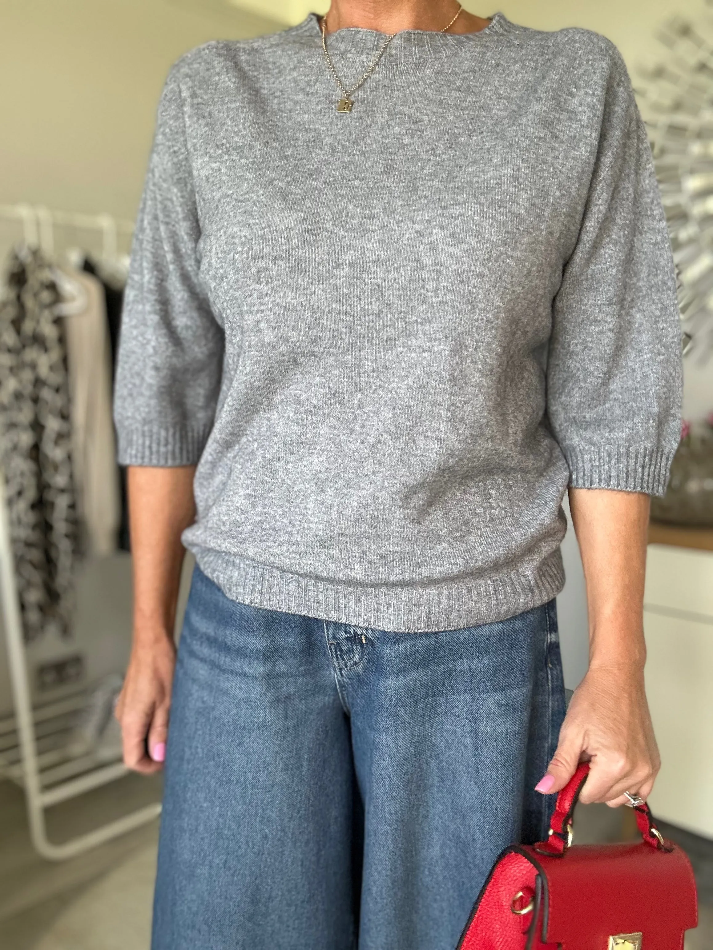 Grey Half Sleeve Jumper