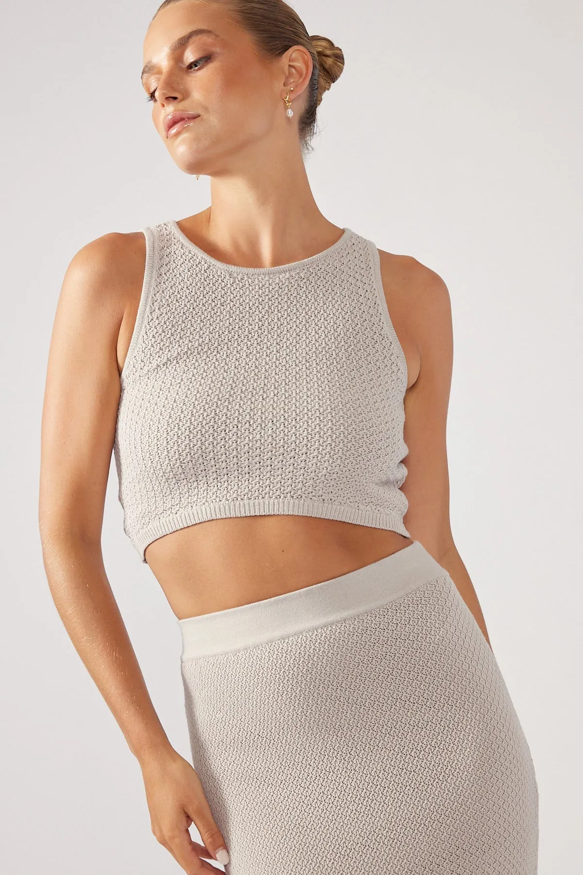Grey High Neck Knit Top