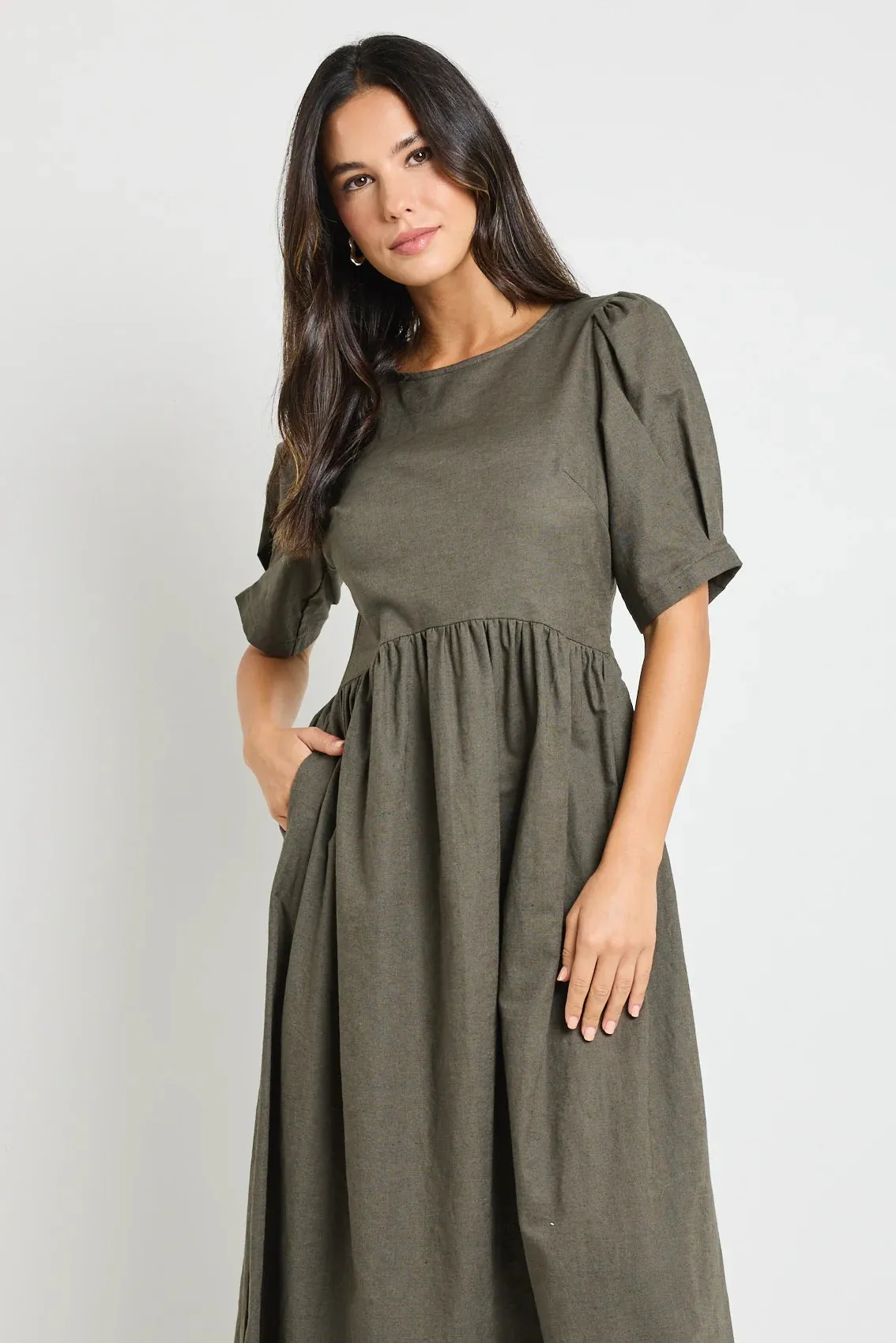 Hemisphere Relaxed Midi Dress Khaki