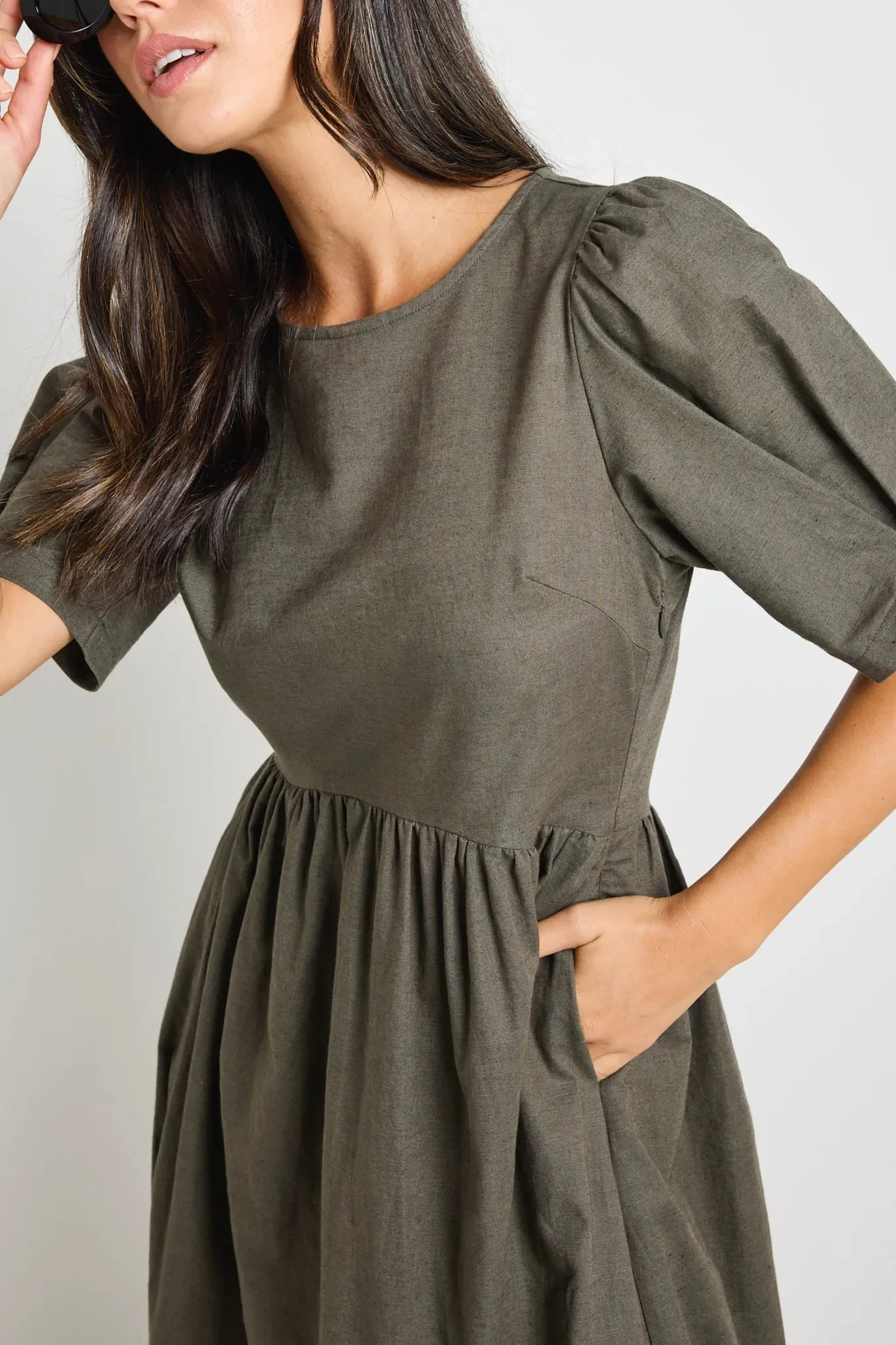 Hemisphere Relaxed Midi Dress Khaki