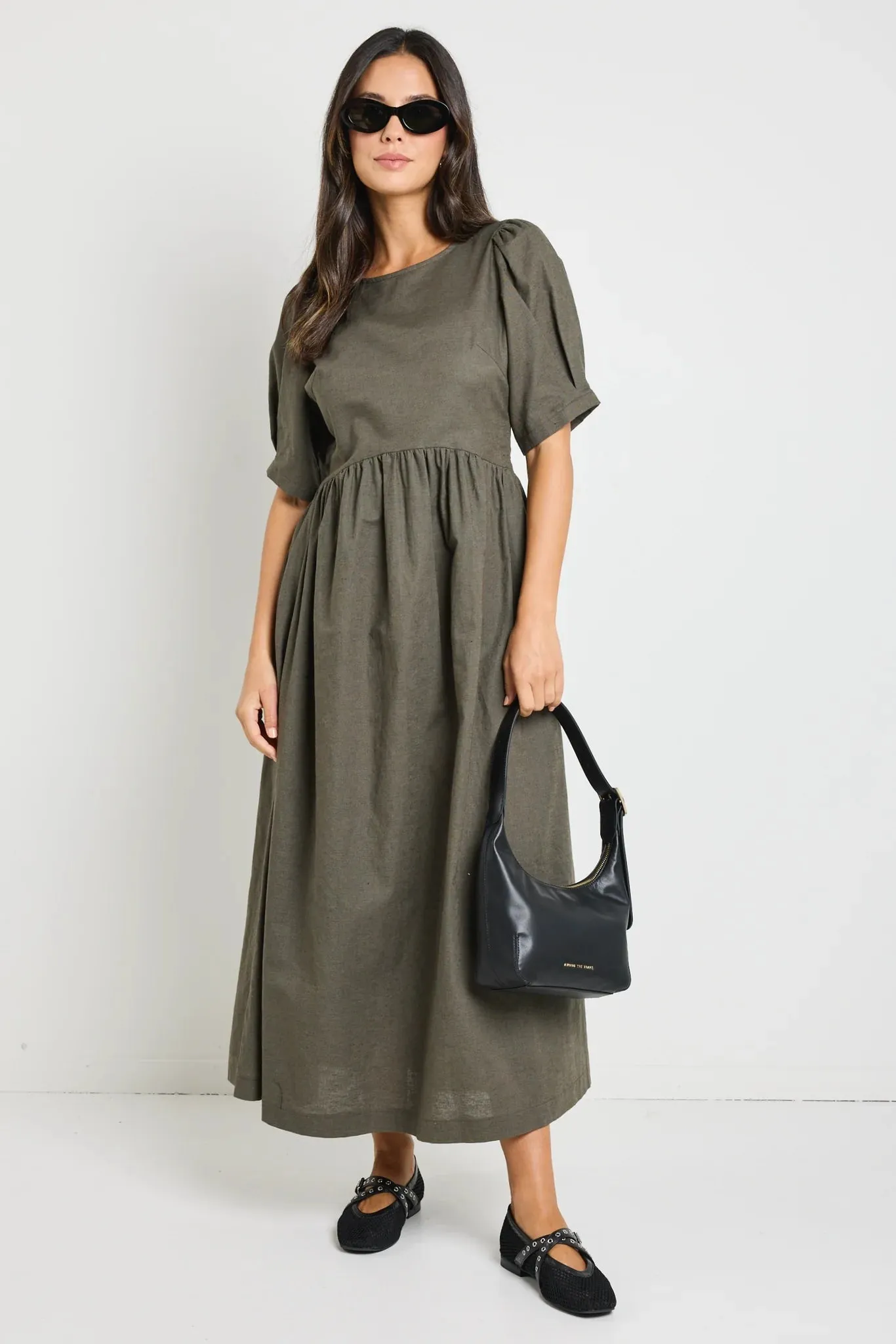 Hemisphere Relaxed Midi Dress Khaki
