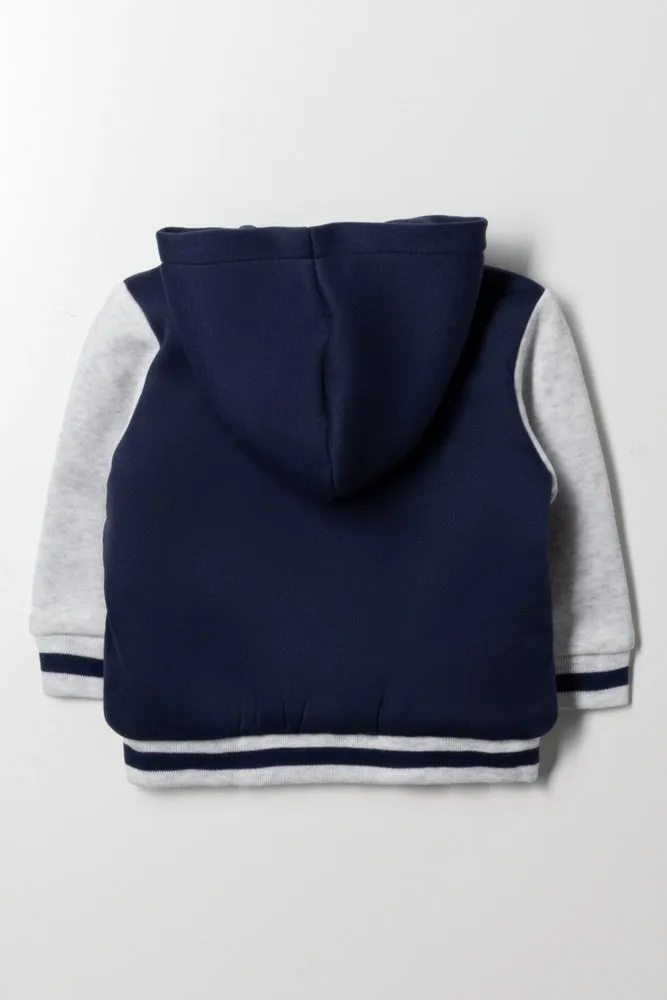 Hooded Baseball Jacket Navy & Grey