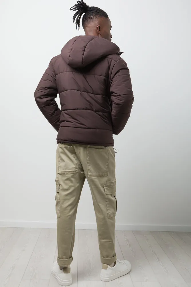 Hooded Puffer Jacket Brown
