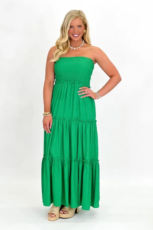 Irish Green Smocked Tube Top Maxi Dress