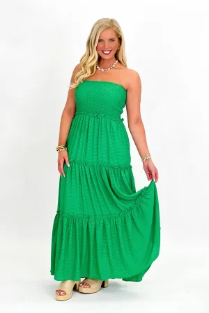 Irish Green Smocked Tube Top Maxi Dress
