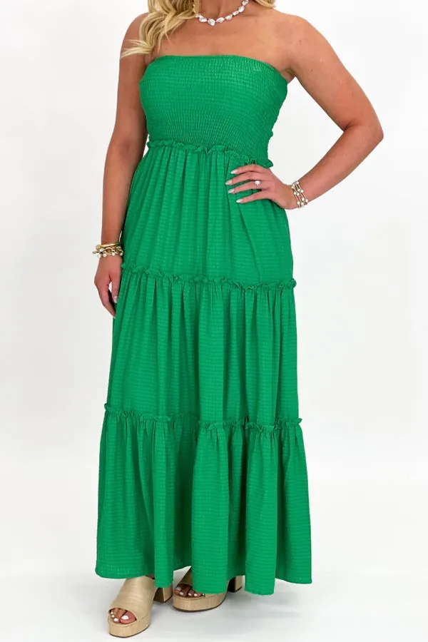 Irish Green Smocked Tube Top Maxi Dress