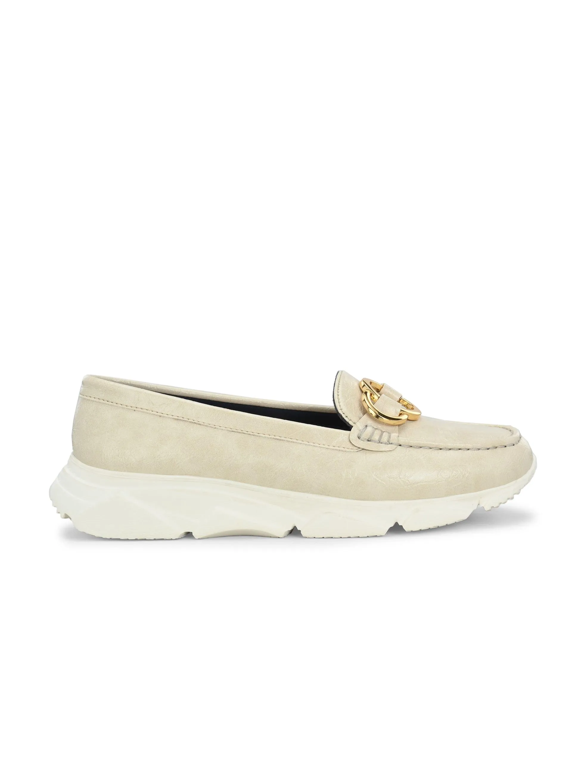 Ivory Gold Buckled Sneakers