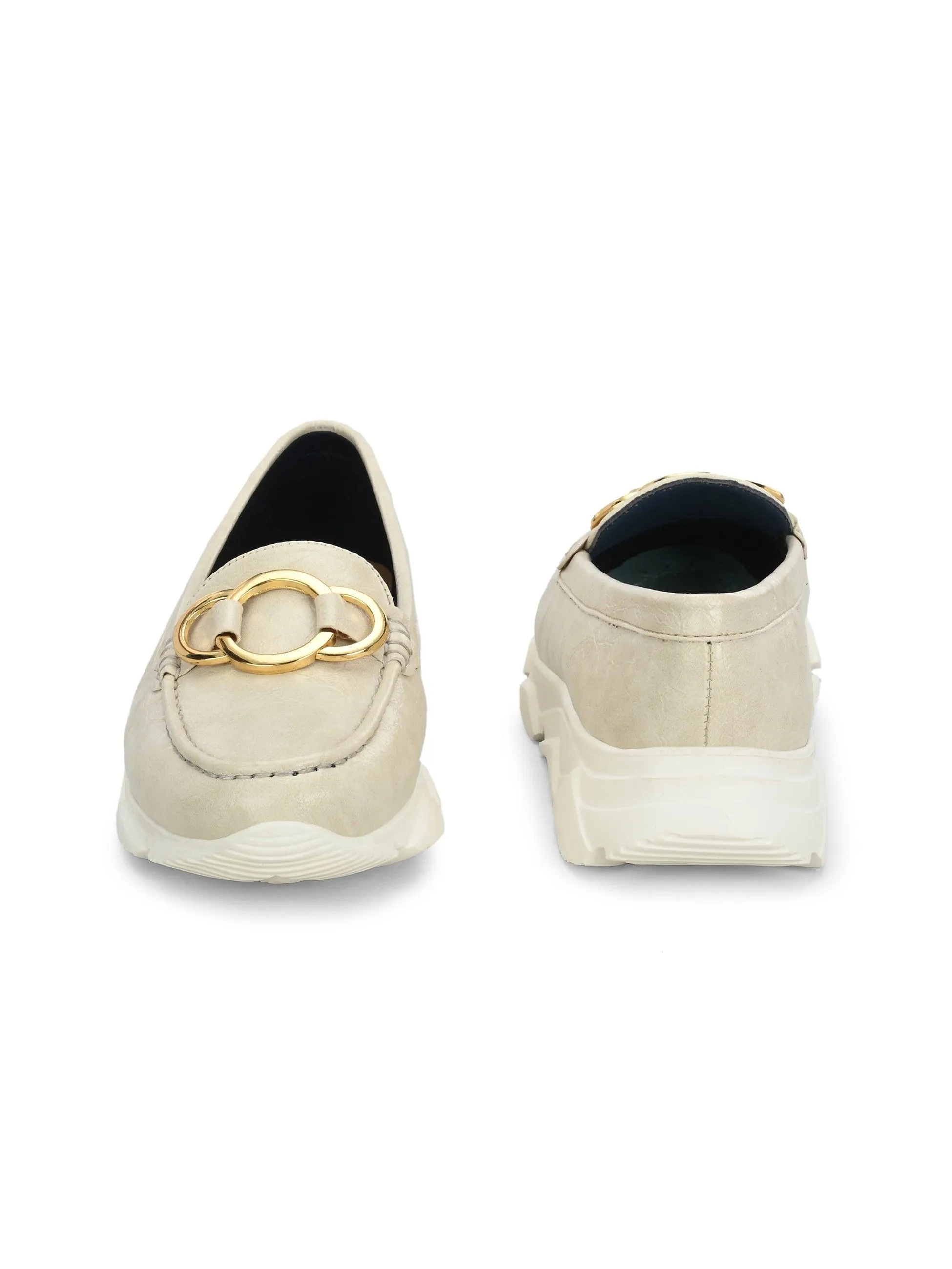 Ivory Gold Buckled Sneakers