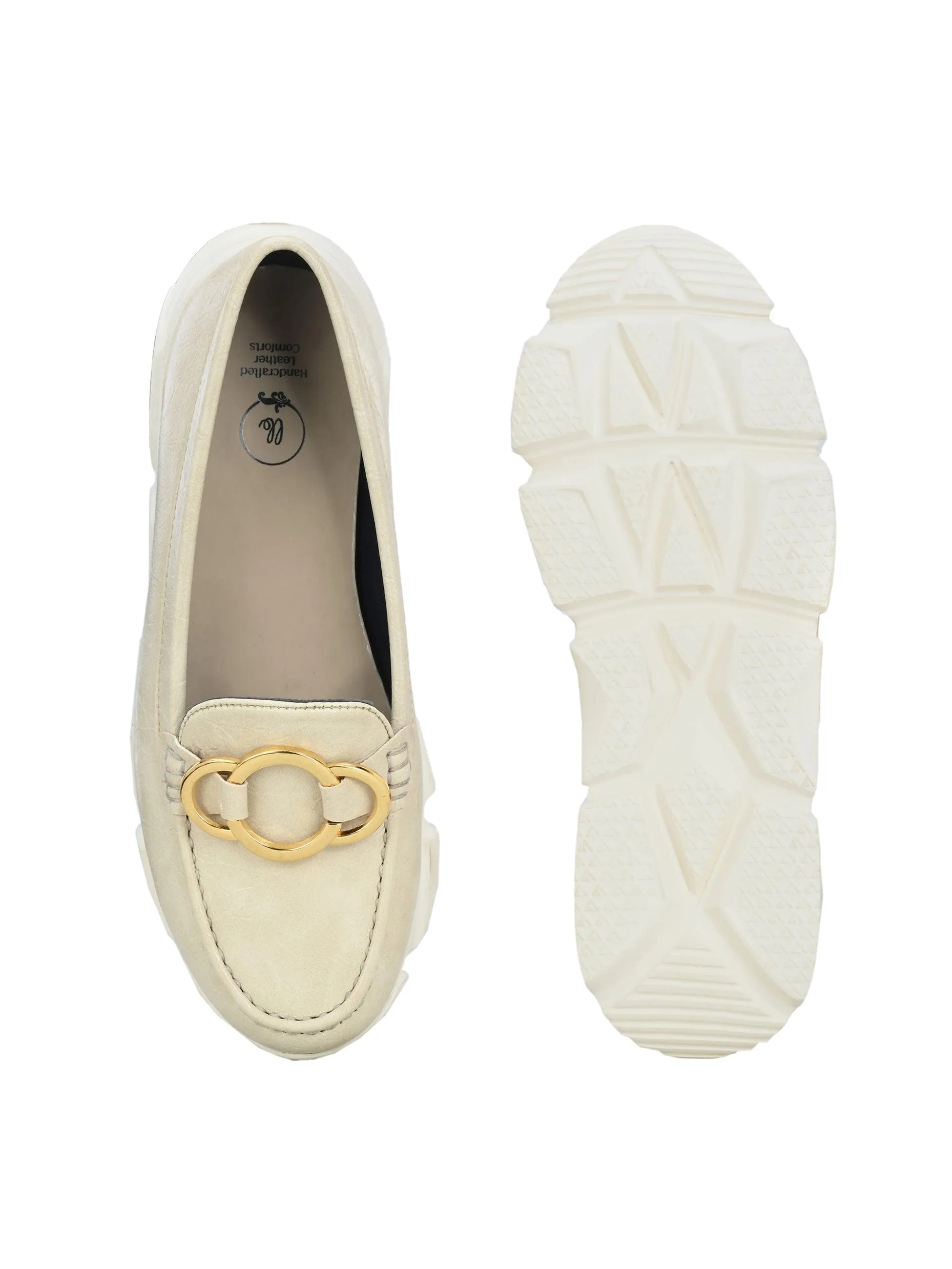 Ivory Gold Buckled Sneakers