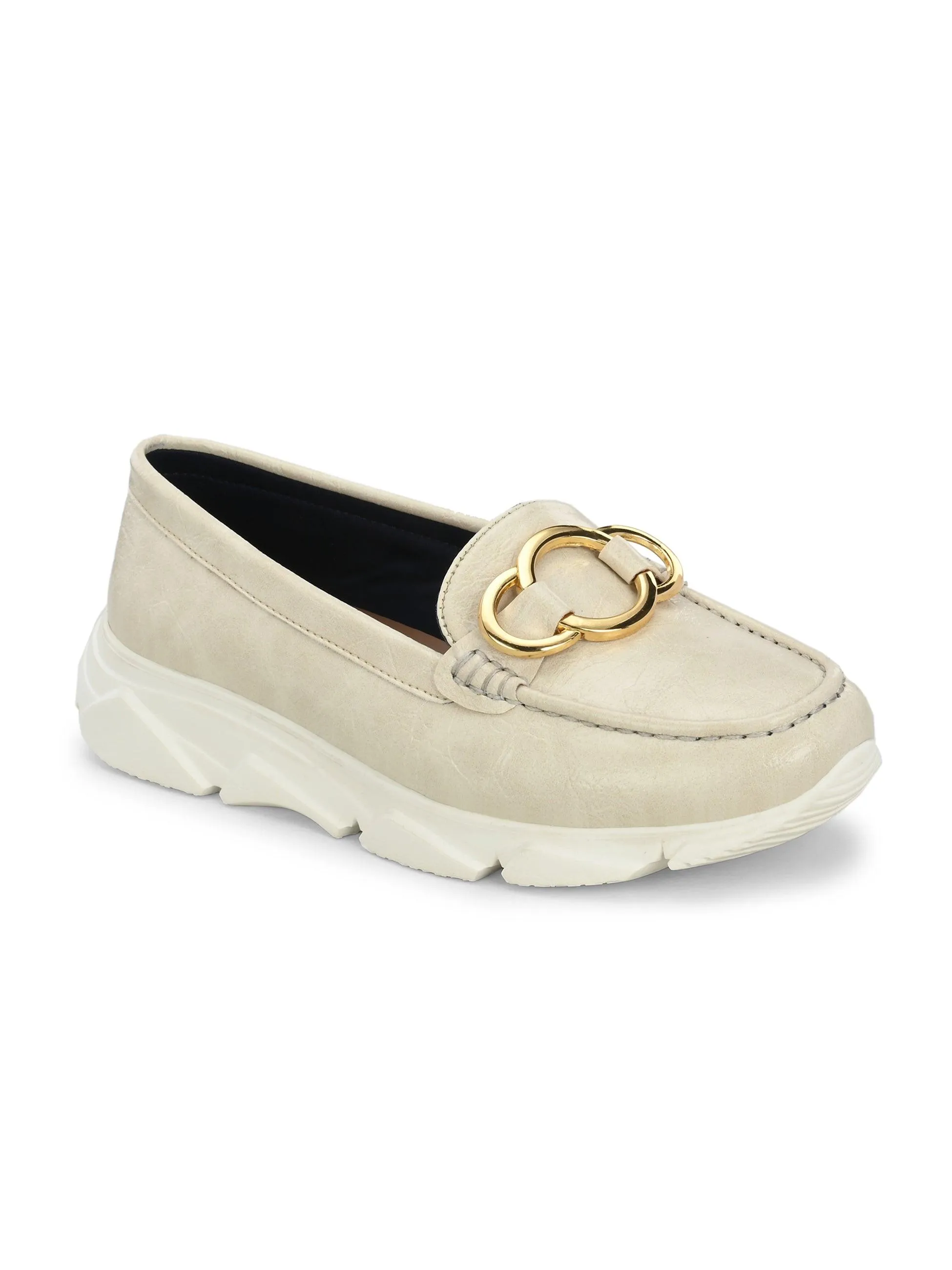 Ivory Gold Buckled Sneakers