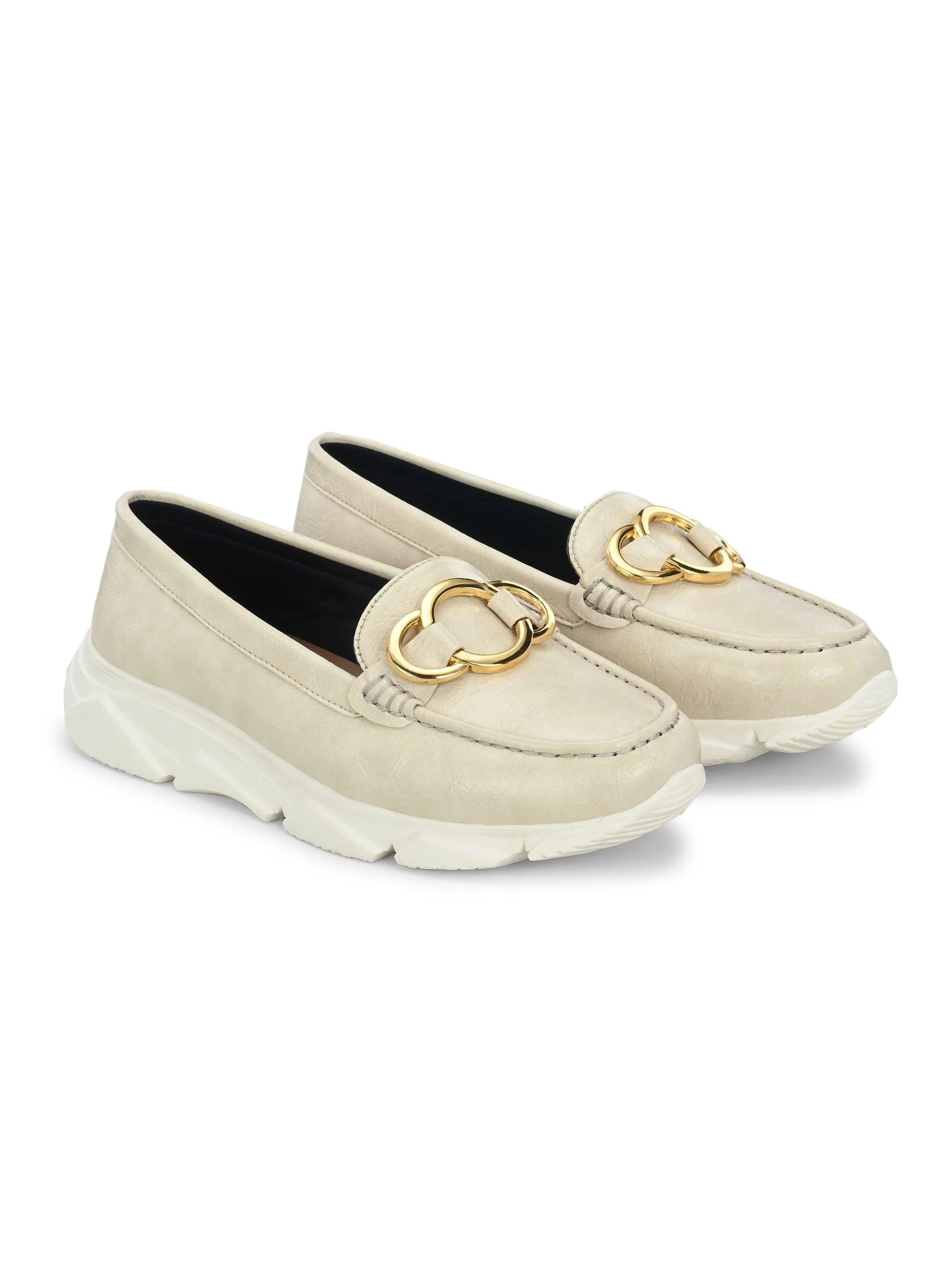 Ivory Gold Buckled Sneakers