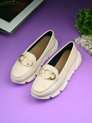 Ivory Gold Buckled Sneakers