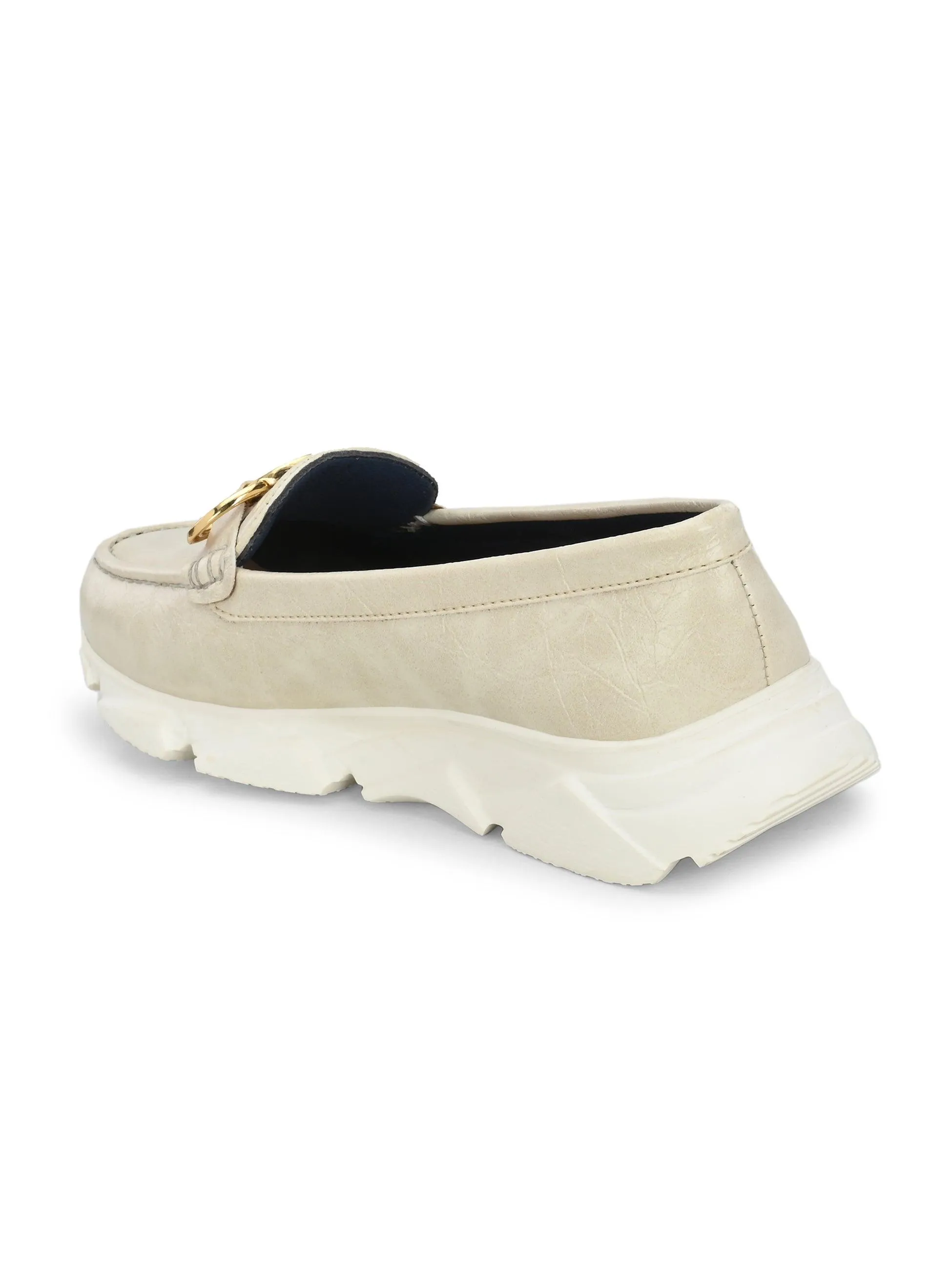 Ivory Gold Buckled Sneakers