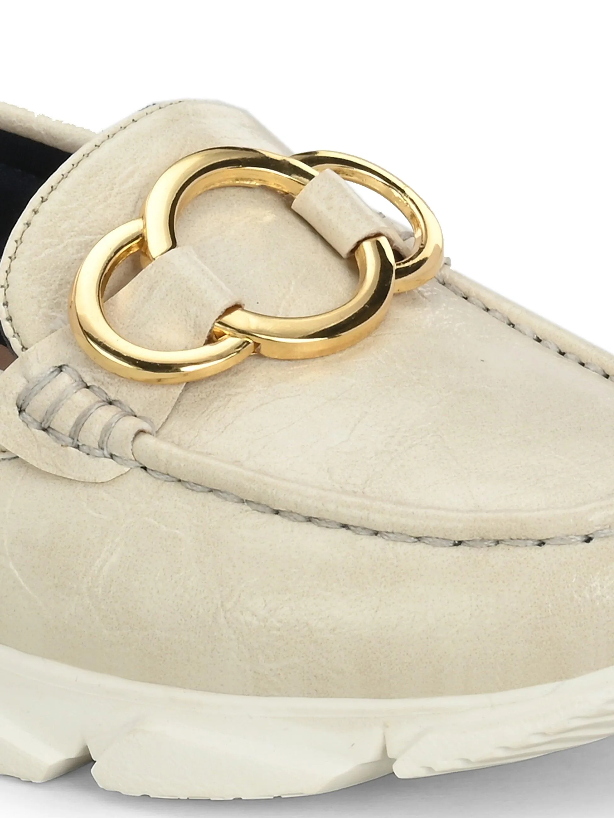 Ivory Gold Buckled Sneakers