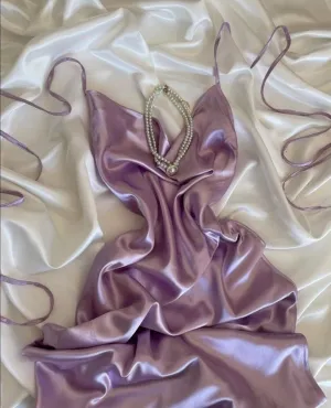 JazzHer Simple A-line Spaghetti Straps Lilac Prom Dress Silk Satin Prom Dresses (PRE-ORDER)