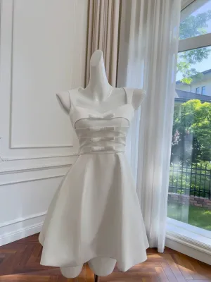 JazzHer Simple A Line Straps White Homecoming Dresses st Birthday Outfits Party Dress (PRE-ORDER)