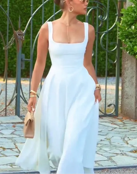 JazzHer Simple A line Straps White Satin Evening Dress Ankle Length Prom Dresses BD  (PRE-ORDER)