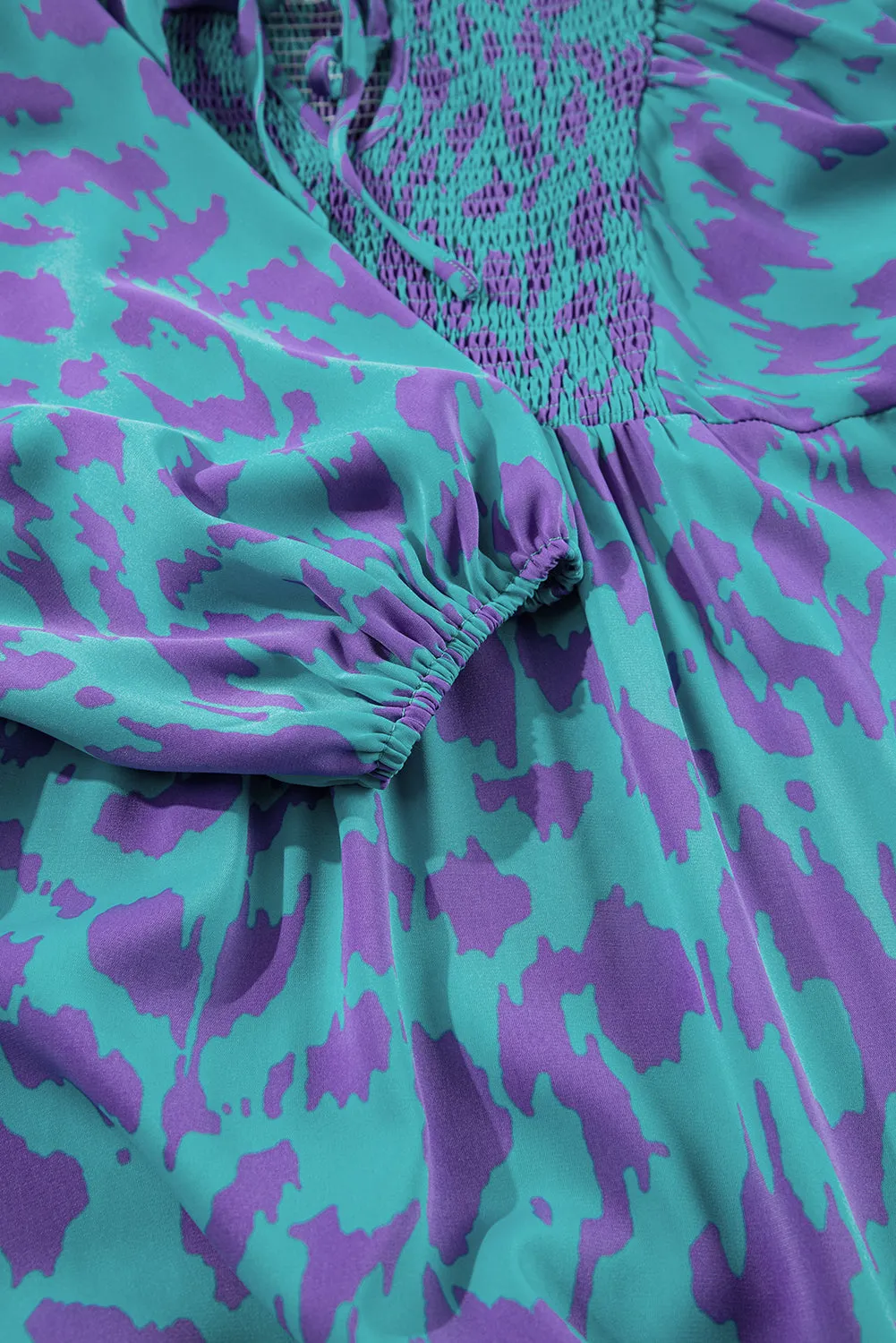 KaleaBoutique Abstract Print Puff Sleeve Tied Notched Neck Long Dress