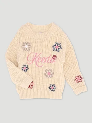 Keedo Girls Flower Embroidered Chunky Knitwear