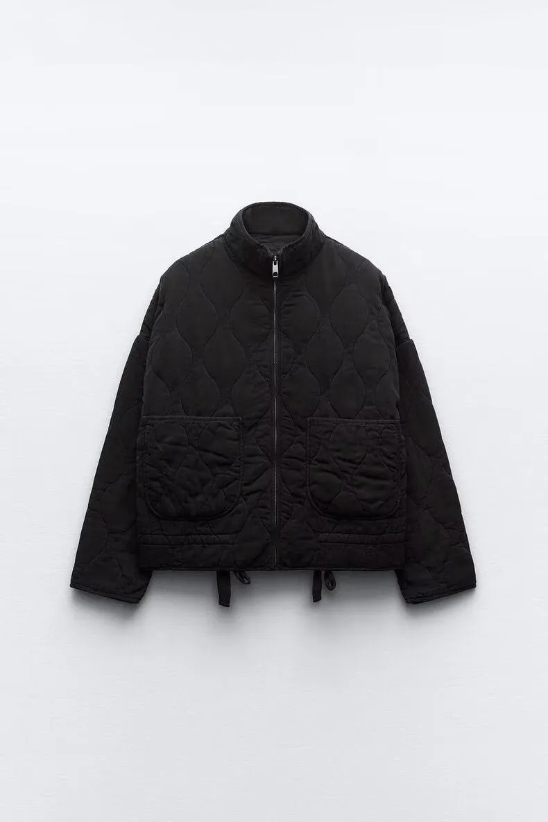 Khaki Stand Collar Quilted Liner Jacket