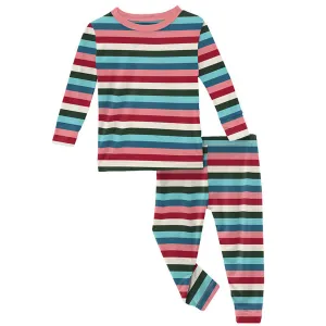 Kickee Pants Print Long Sleeve Pajama Set Snowball Multi Stripe