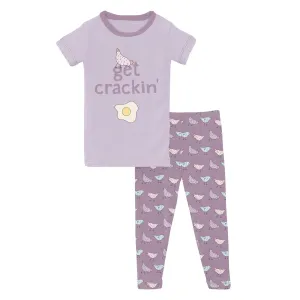 Kickee Pants Short Sleeve Pajama Set Graphic Tee - Lavender Chickens