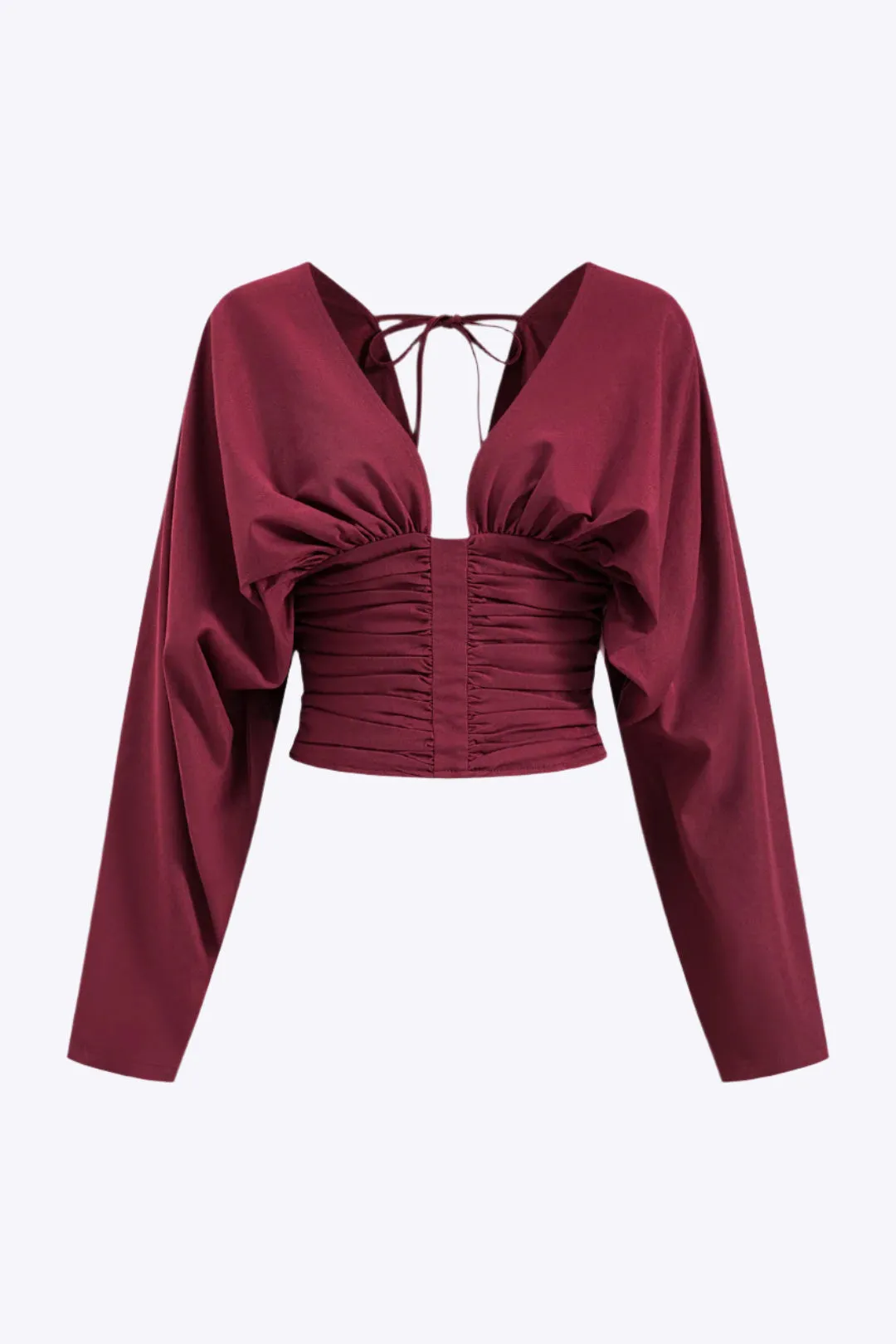 Kyra - Stylish Backless Ruched Woman's Long Sleeve Shirt