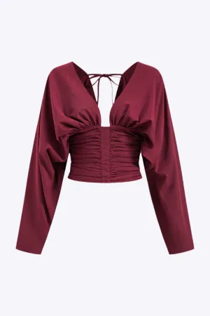 Kyra - Stylish Backless Ruched Woman's Long Sleeve Shirt