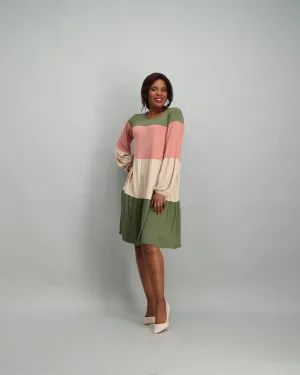 Ladies Colorblock Knit Dress - Pink